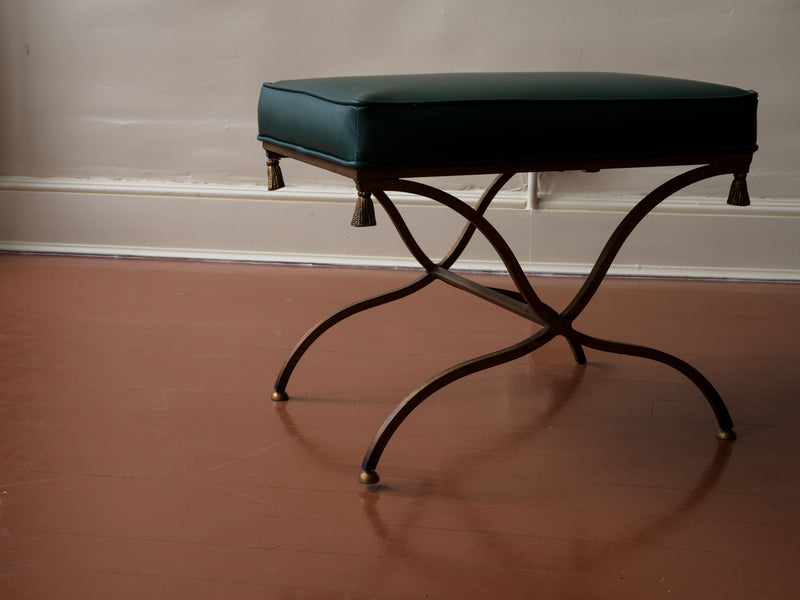 Vintage Leather and Gilt Metal Stool