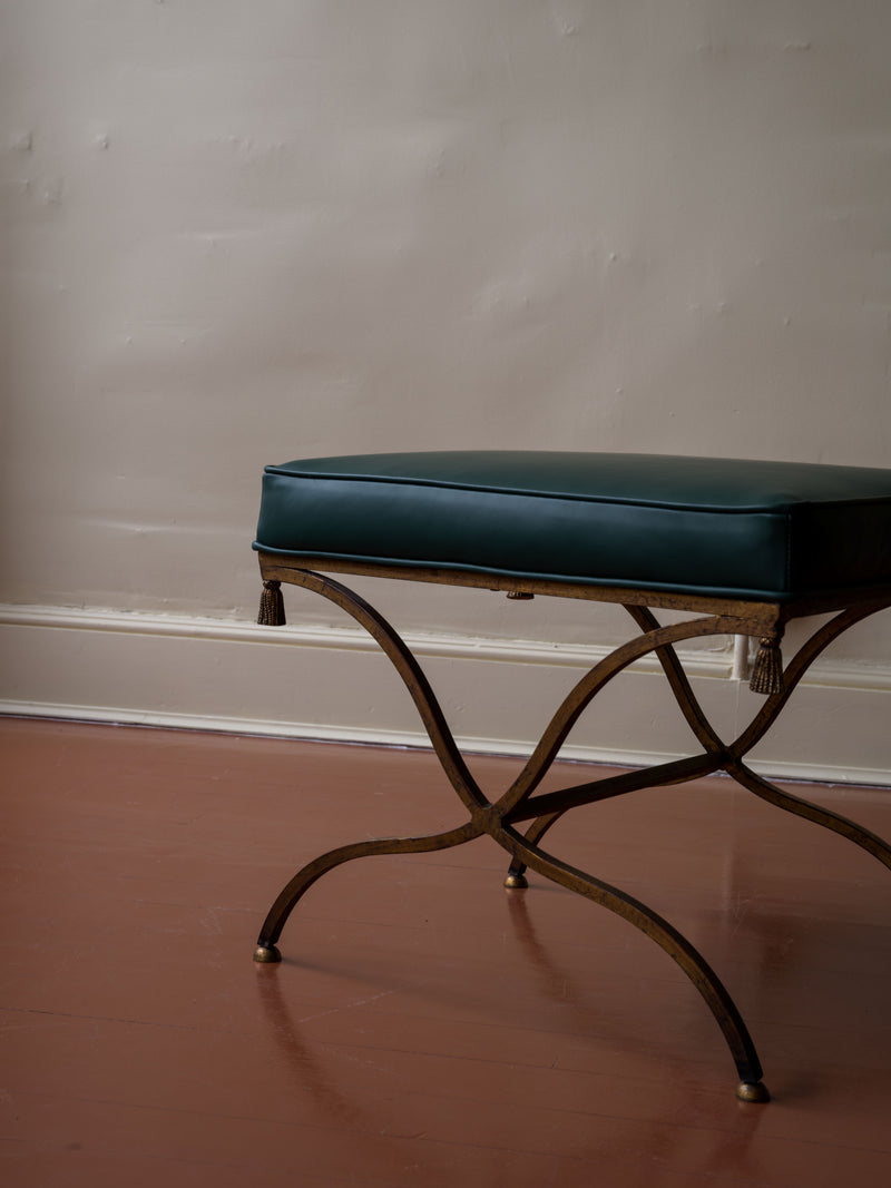 Vintage Leather and Gilt Metal Stool