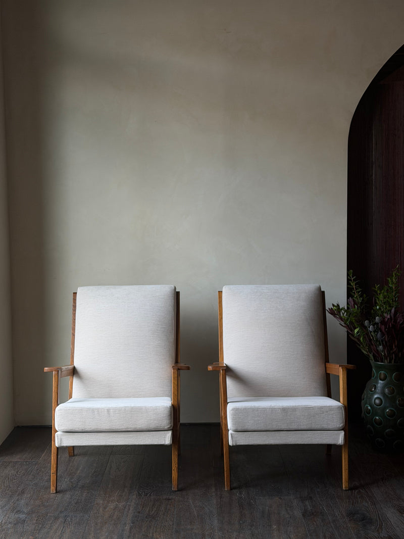 Oak Modernist Lounge Chairs, Pair