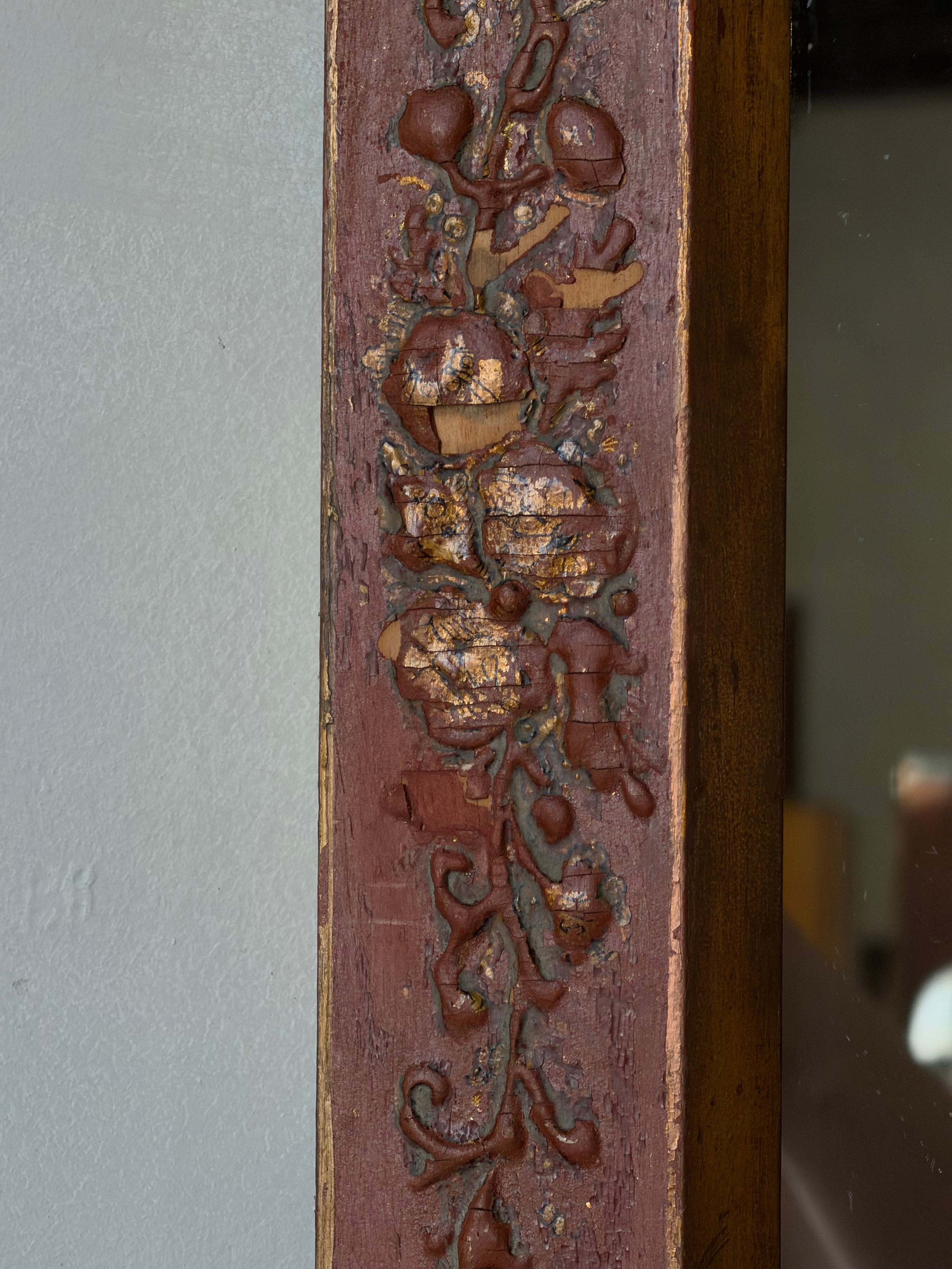 Antique Chinoiserie Red Lacquer and Gilt Mirror
