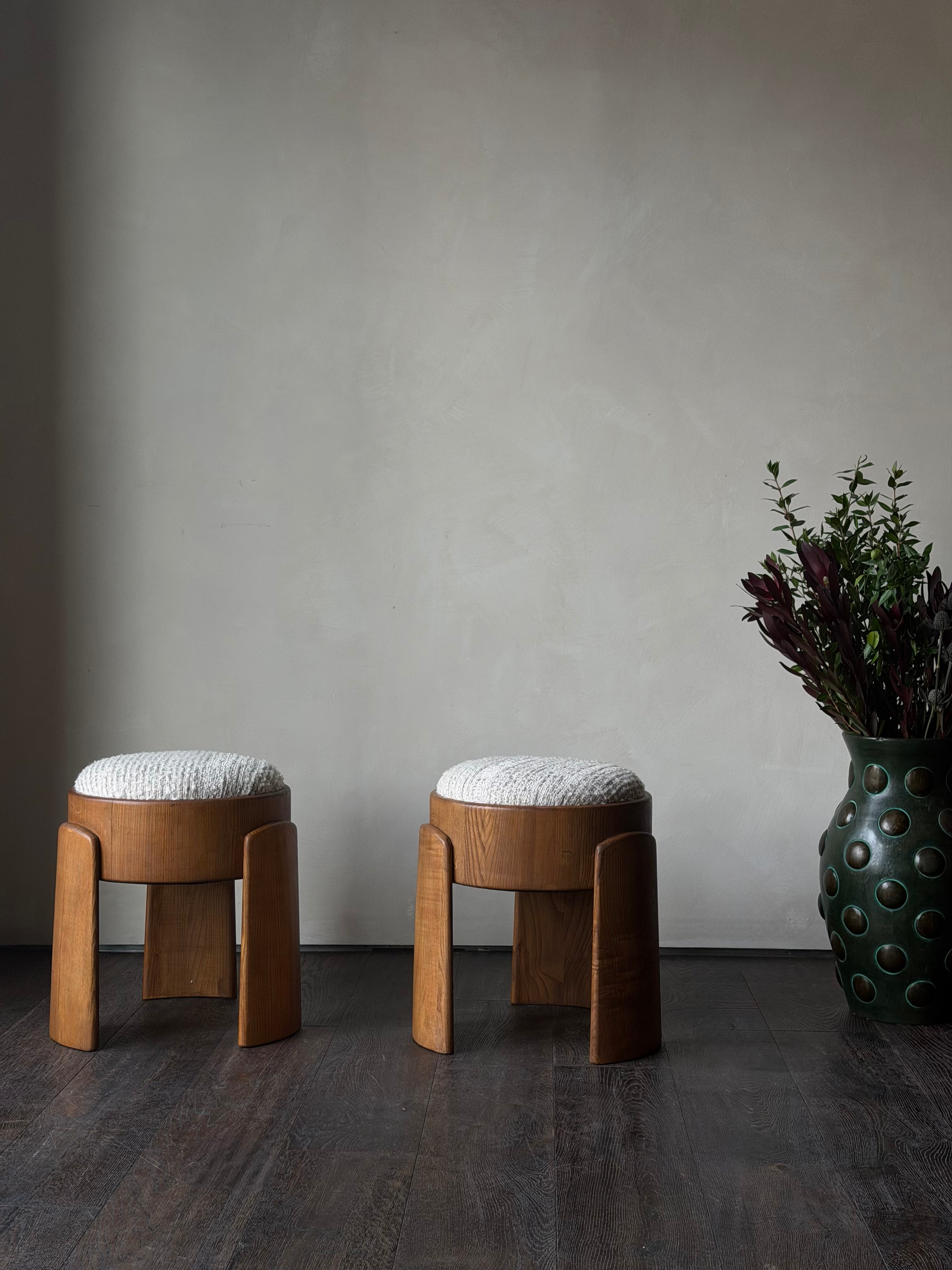 Cream Upholstered Poufs, Pair