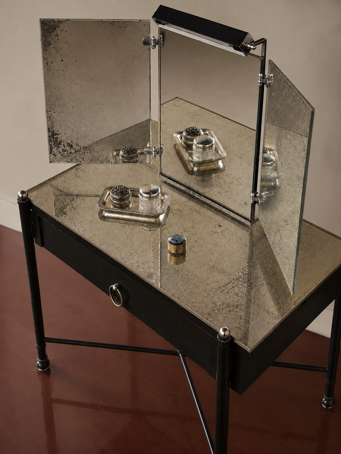 French Art Deco Mirrored Vanity attr. Jacques Adnet, 1920s