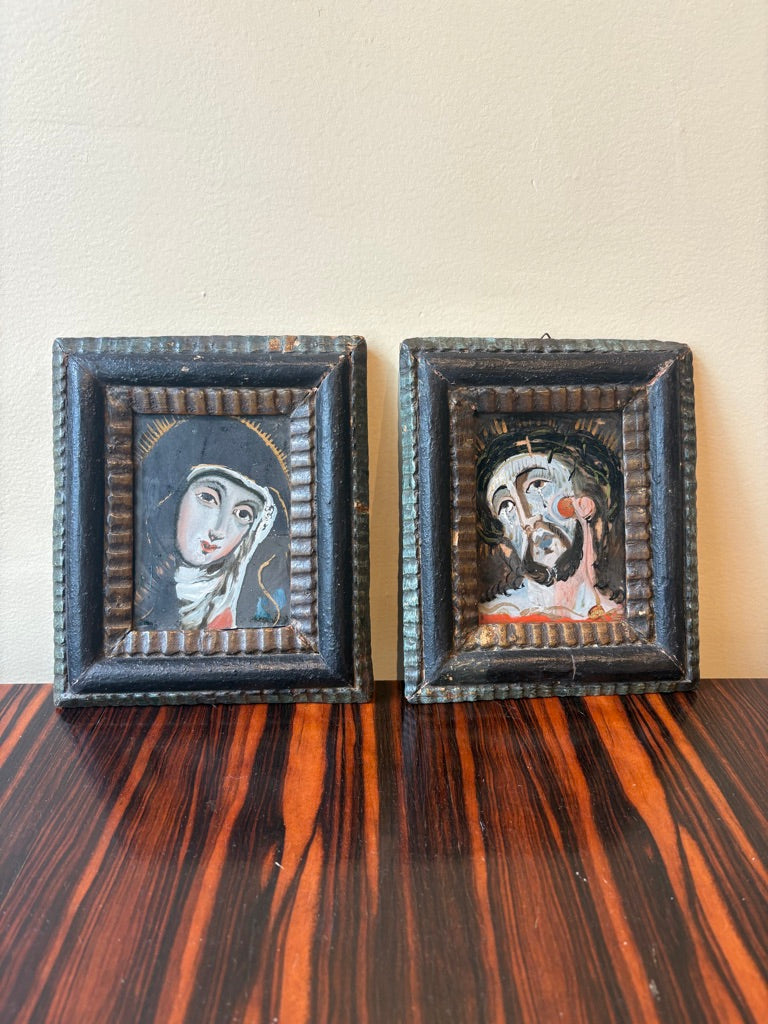 18th Century Reverse Painted Religious Portraits, Pair
