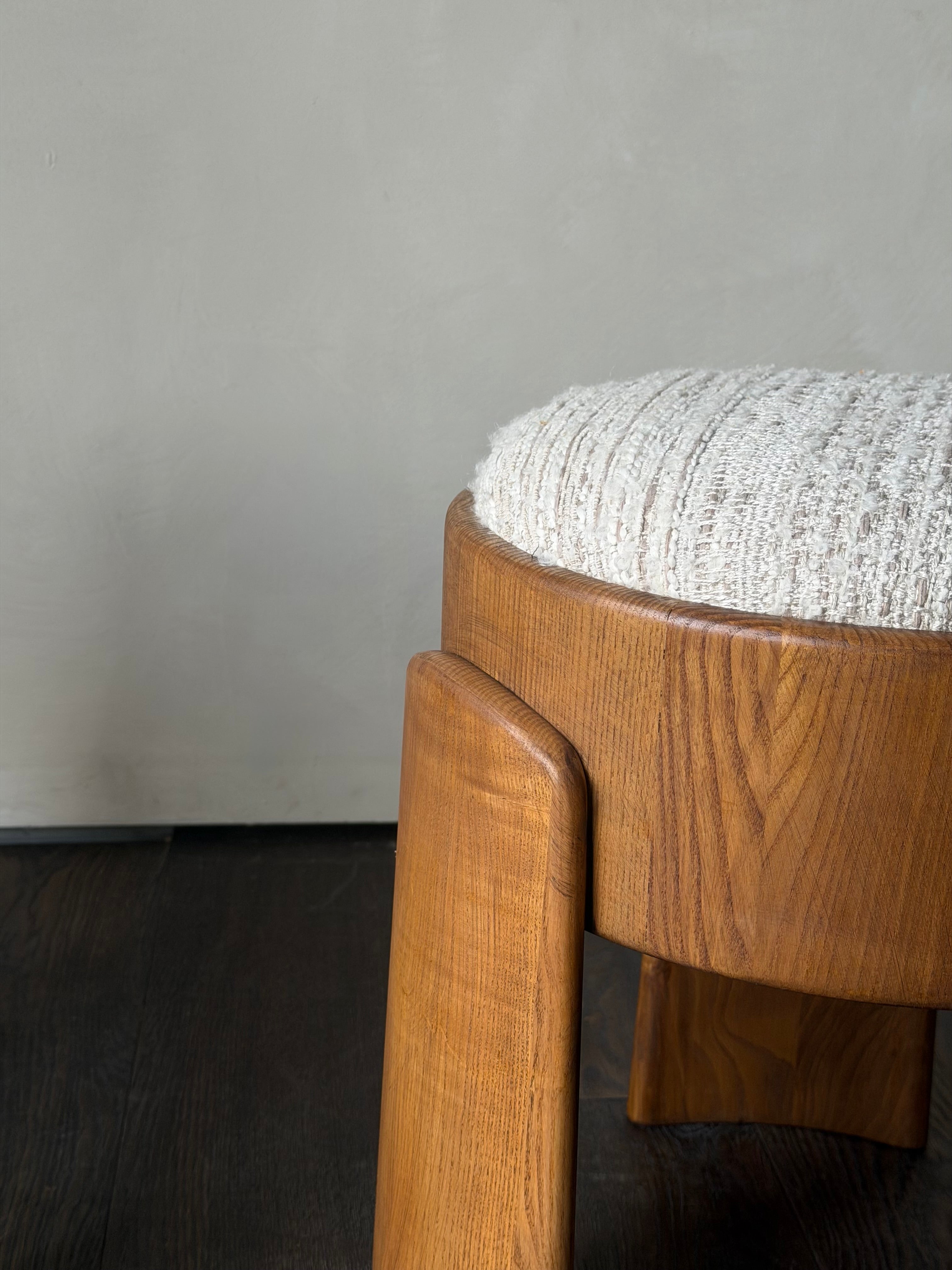 Cream Upholstered Poufs, Pair