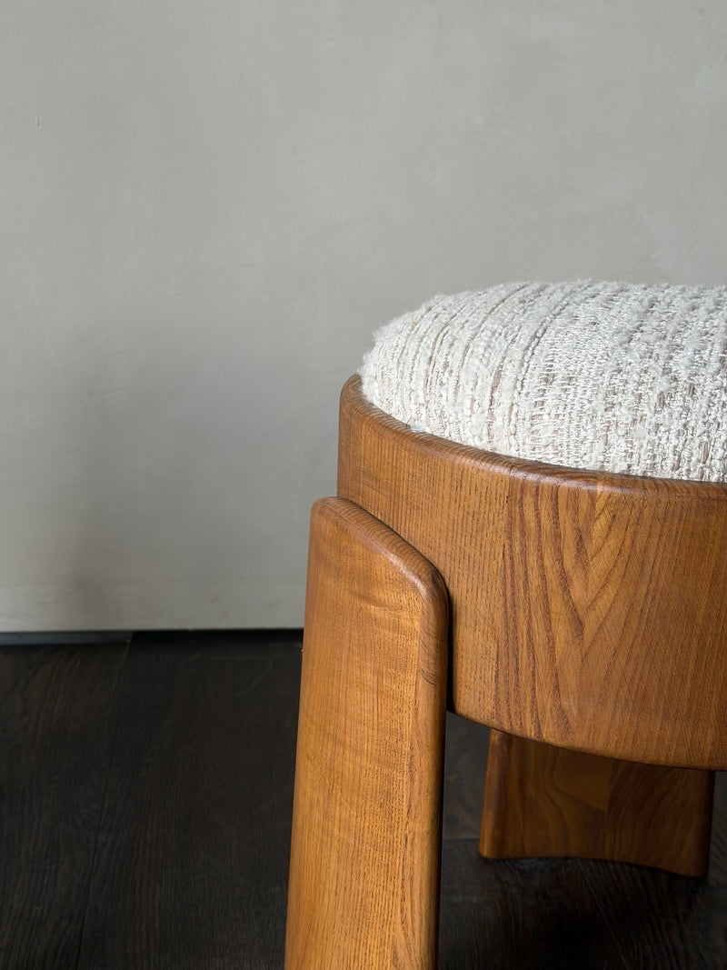 Cream Upholstered Poufs, Pair