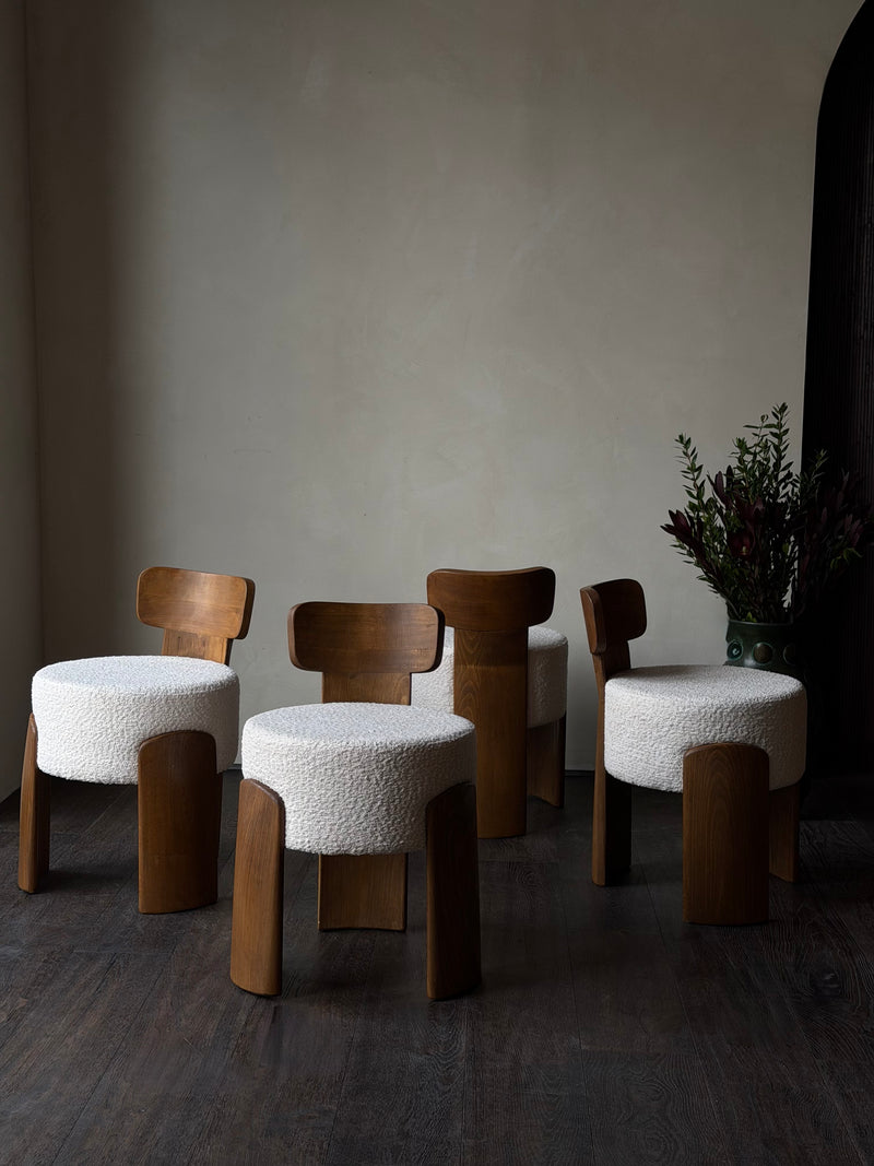 Cream Lounge Ottomans with Backs, Pair
