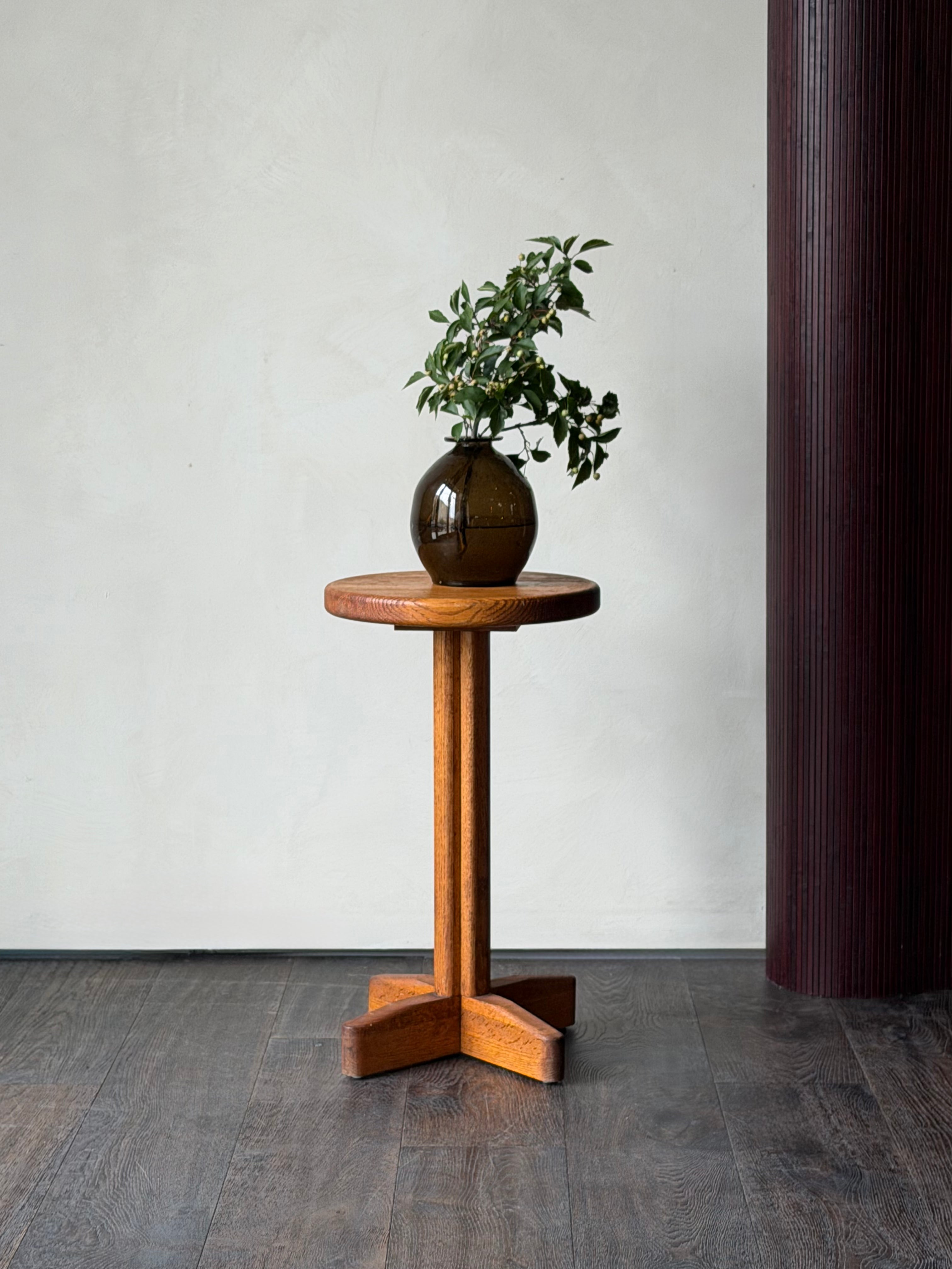 Mid-Century Sculptural Oak Pedestal Table, in the Style of Pierre Chapo