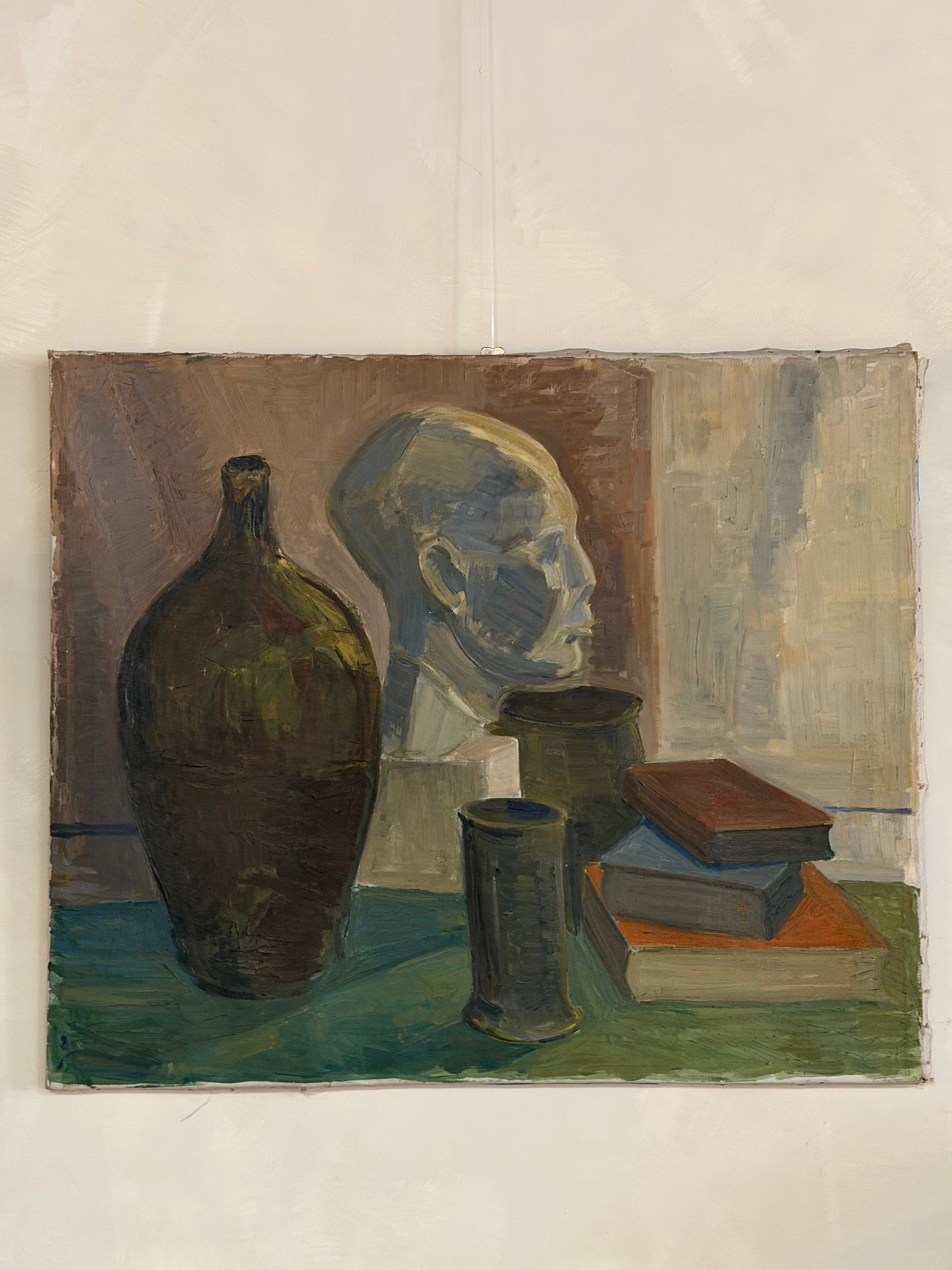 Mid Century Still Life with Bust, Vase and Books