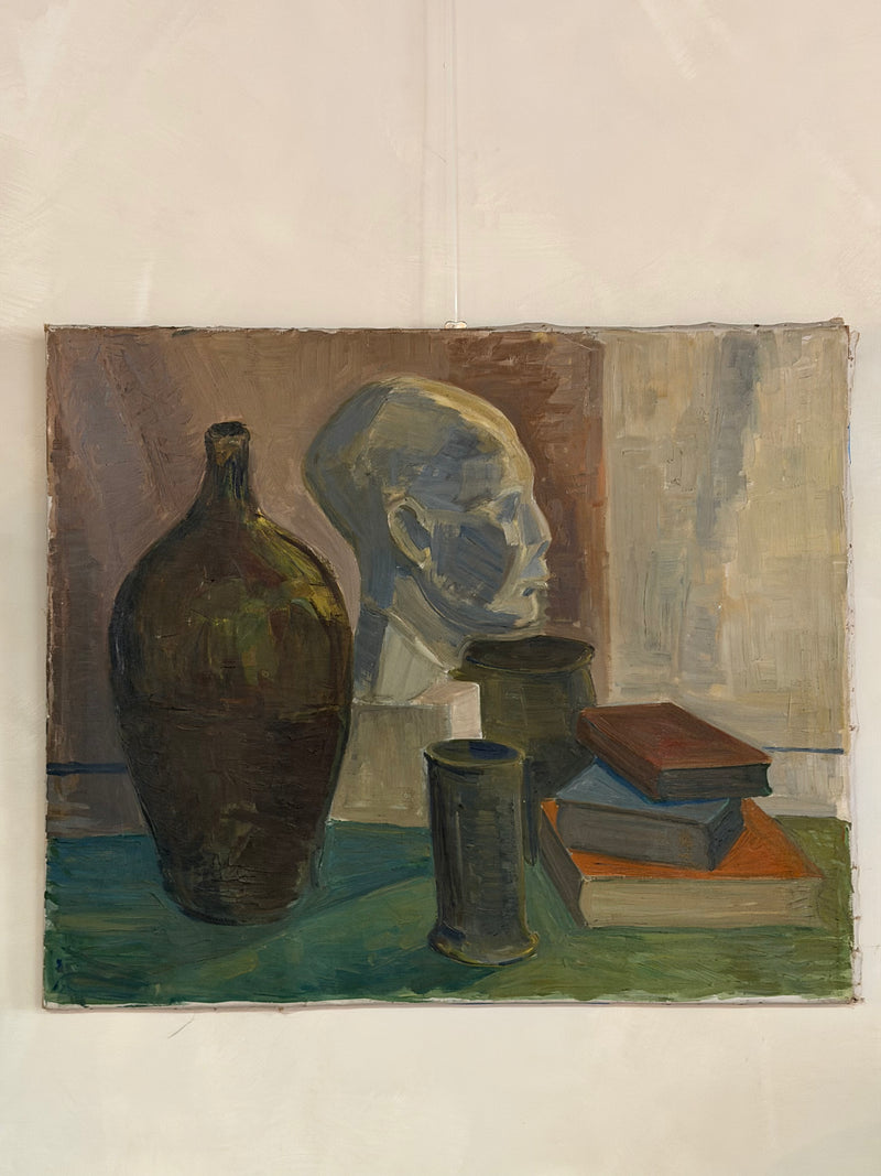 Mid Century Still Life with Bust, Vase and Books