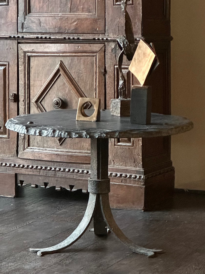 Round Slate Top Side Table