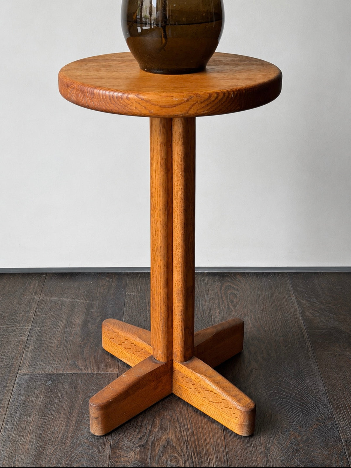 Mid-Century Sculptural Oak Pedestal Table, in the Style of Pierre Chapo