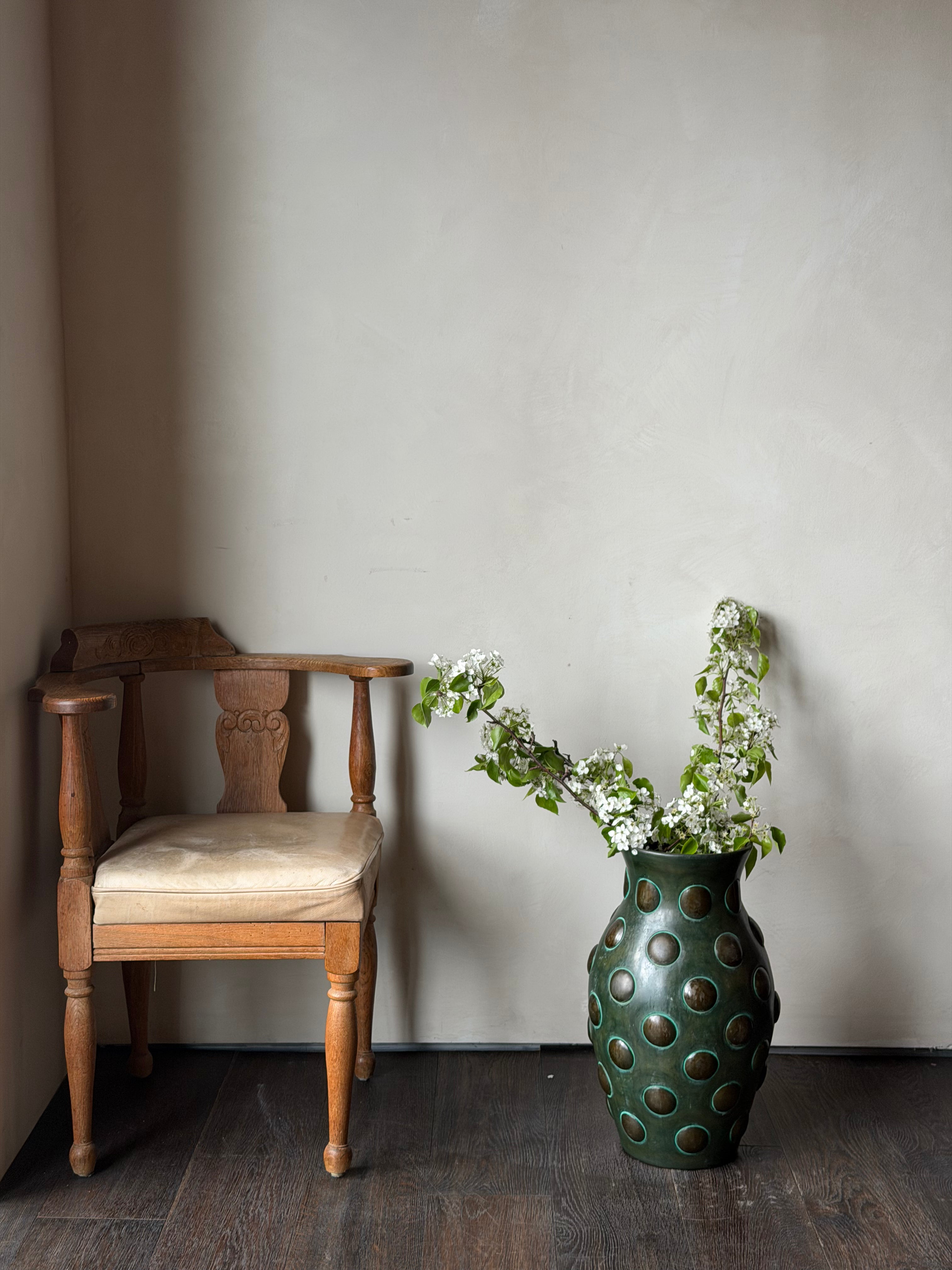 Swedish Oak and Leather Corner Chair c. 1970s