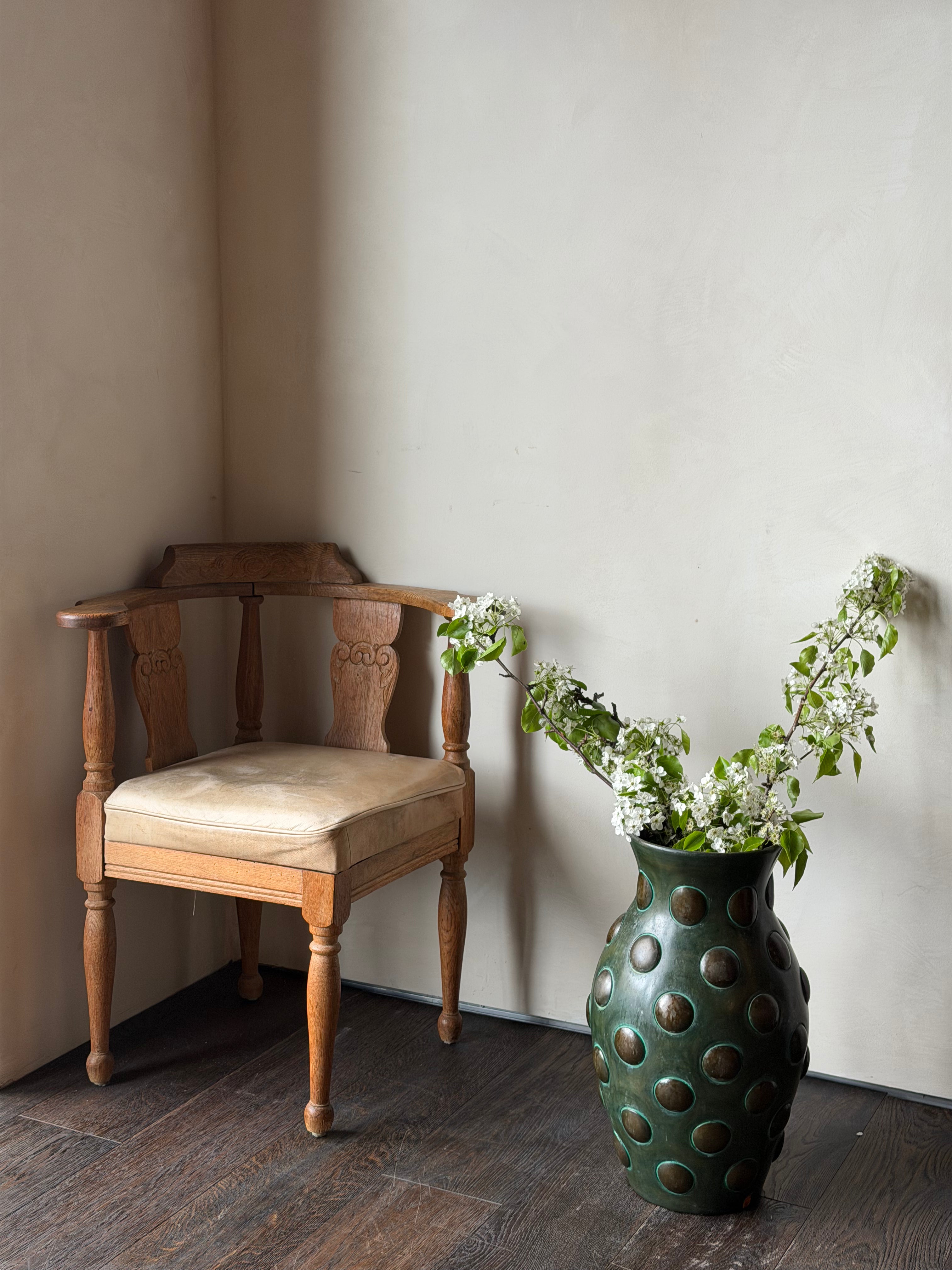 Swedish Oak and Leather Corner Chair c. 1970s