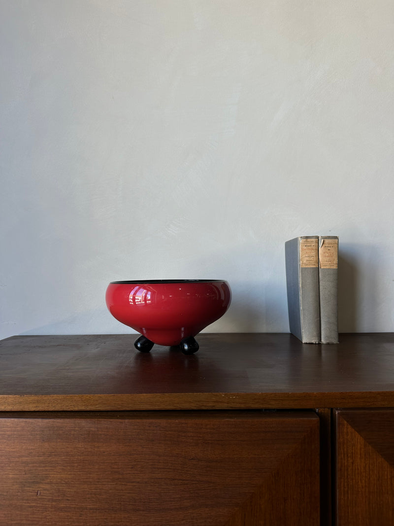 Art Deco Footed Red and Black Art Glass Bowl