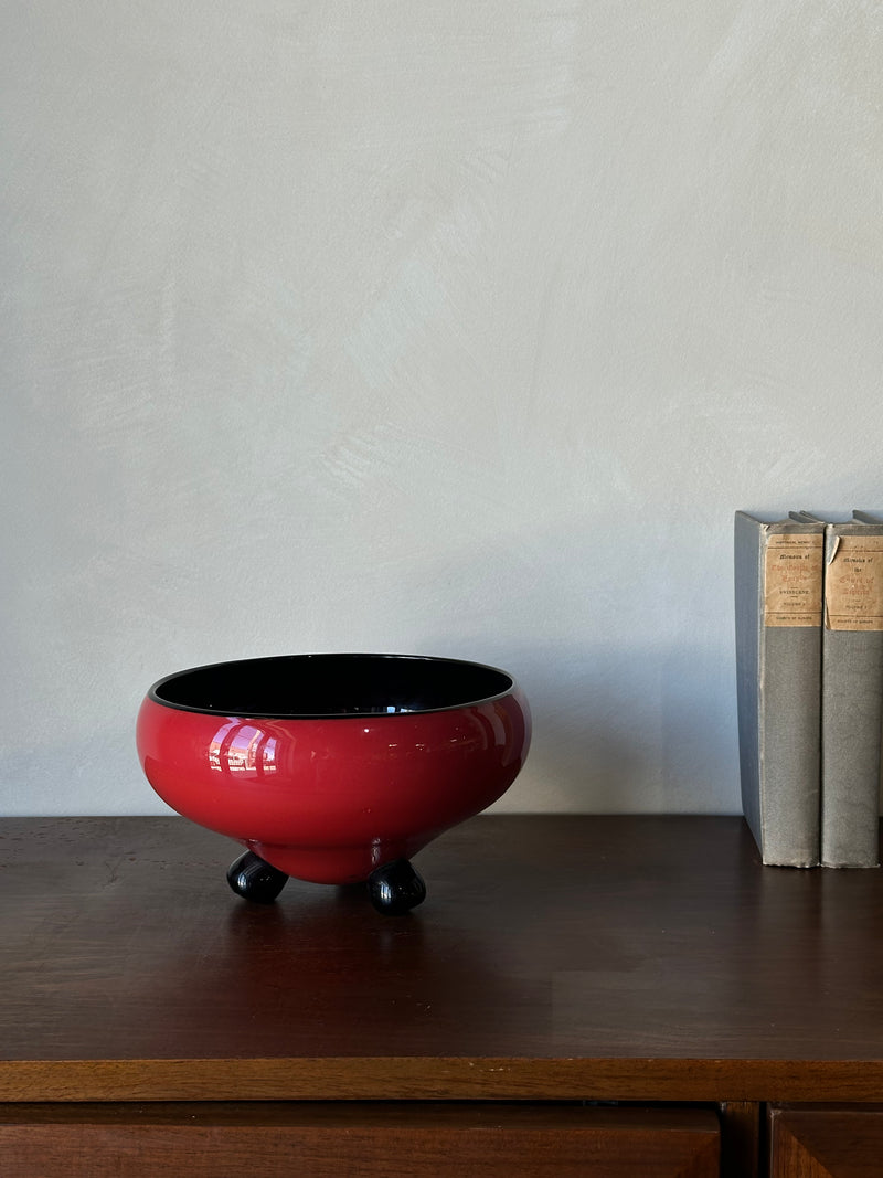 Art Deco Footed Red and Black Art Glass Bowl