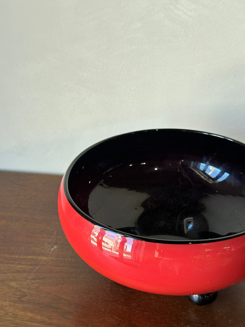 Art Deco Footed Red and Black Art Glass Bowl