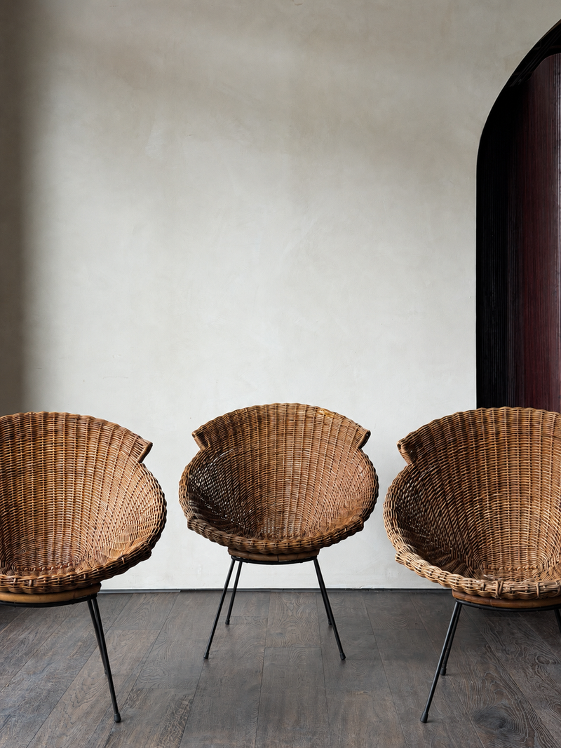 Midcentury Italian Rattan Armchairs, set of 3