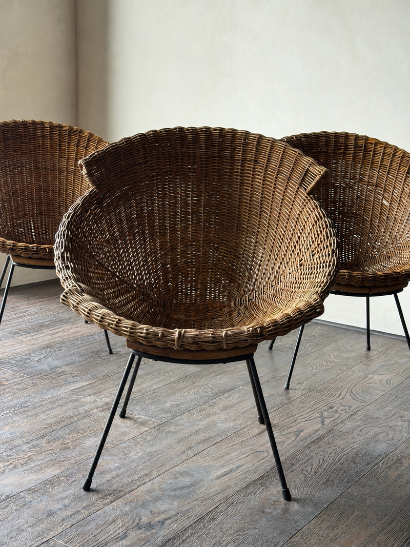 Midcentury Italian Rattan Armchairs, set of 3