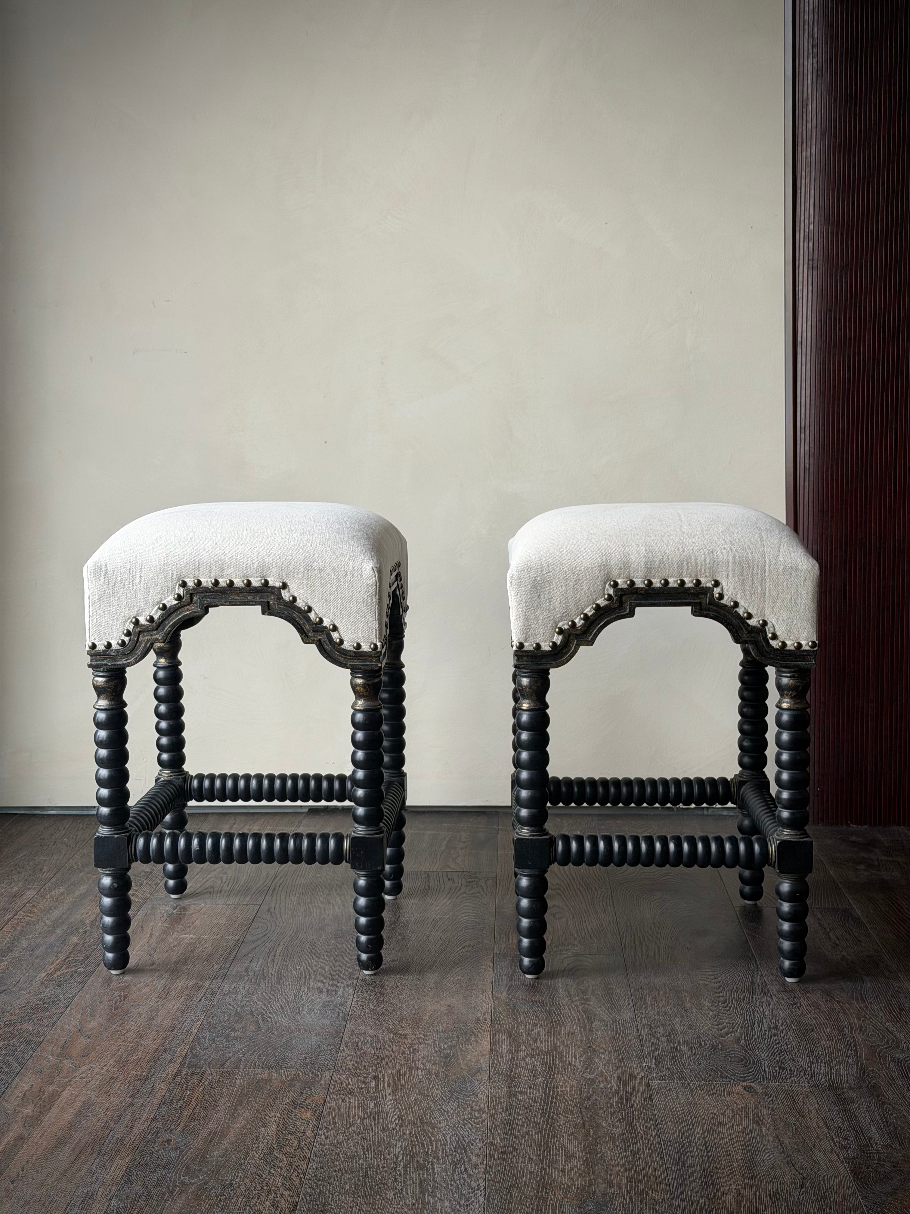 Designer Regency Style Lacquered Counter Stools, Pair