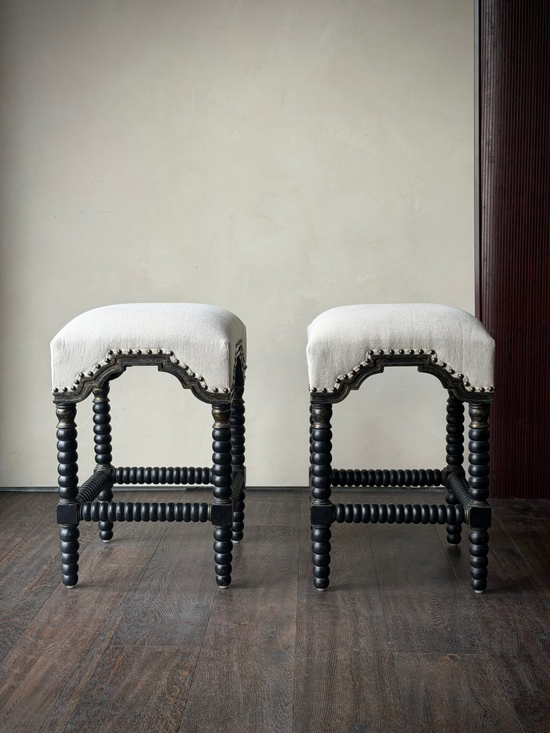 Designer Regency Style Lacquered Counter Stools, Pair