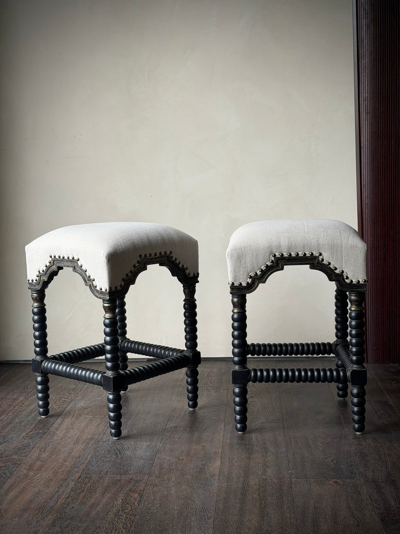 Designer Regency Style Lacquered Counter Stools, Pair