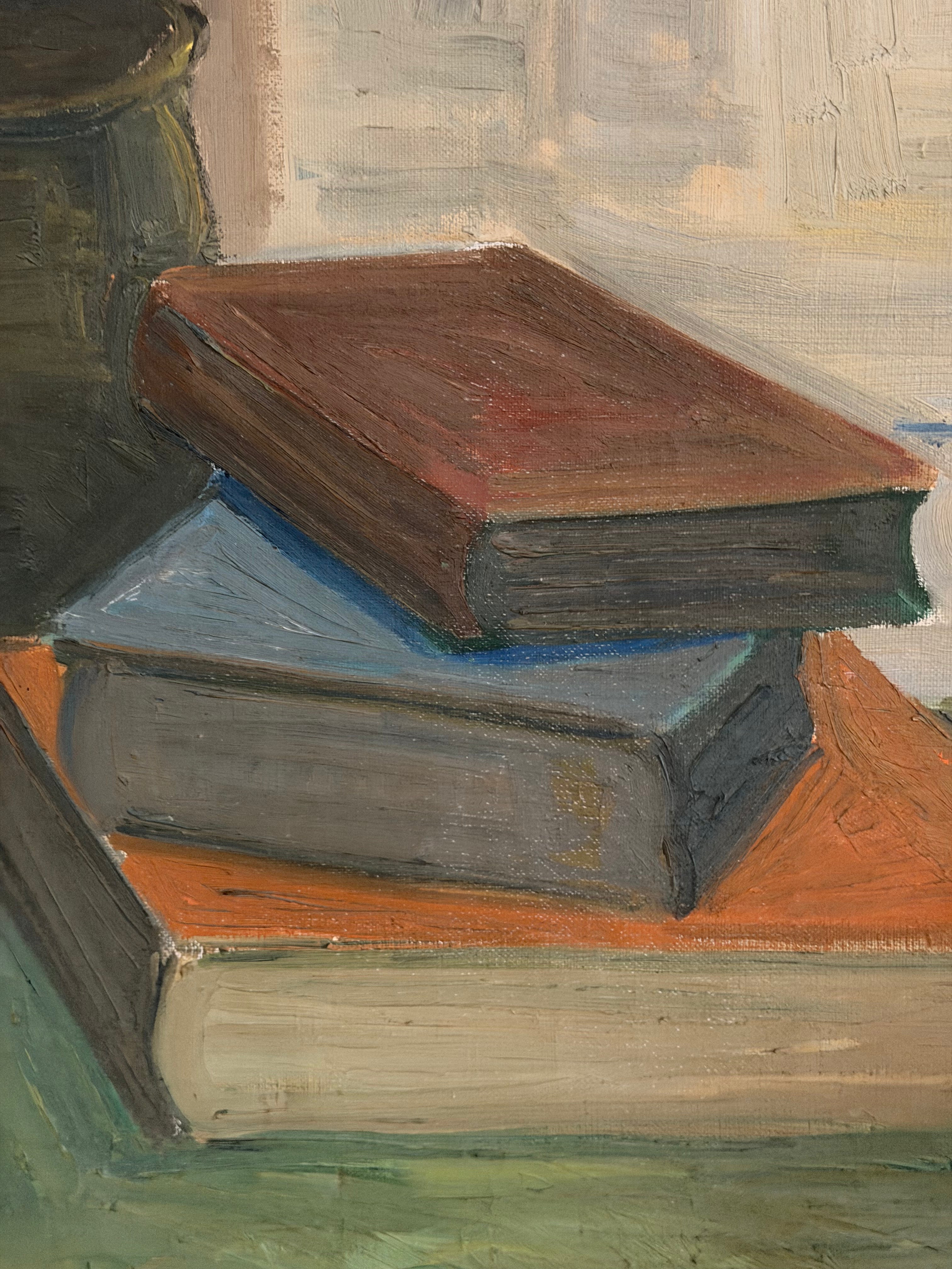 Mid Century Still Life with Bust, Vase and Books