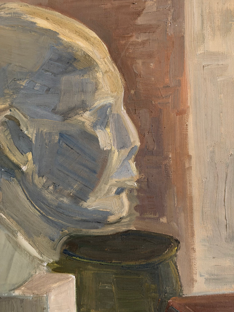 Mid Century Still Life with Bust, Vase and Books