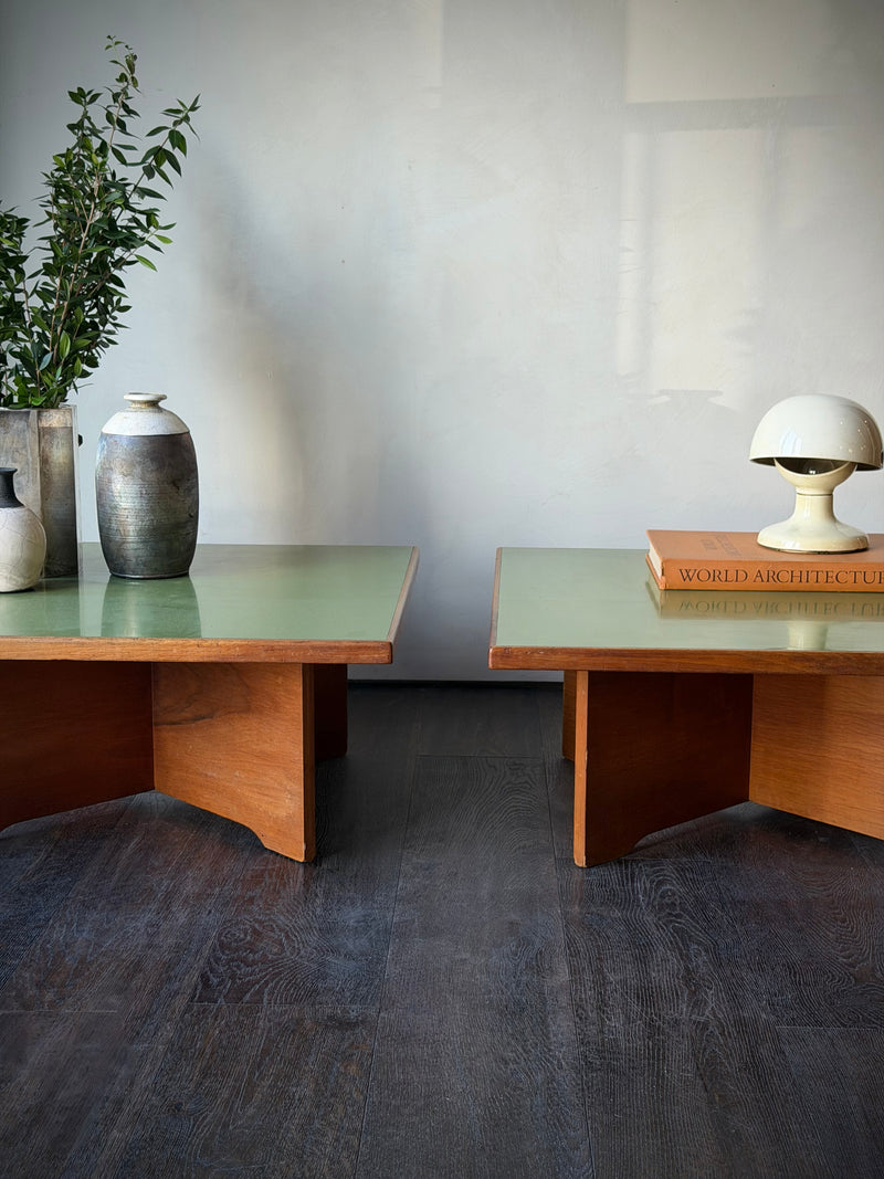 Low Green Coffee Tables, Pair