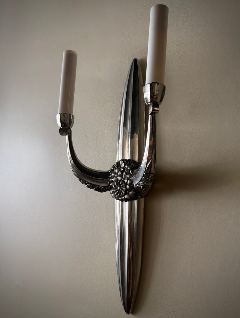 French Art Deco Silver Sconce, Pair
