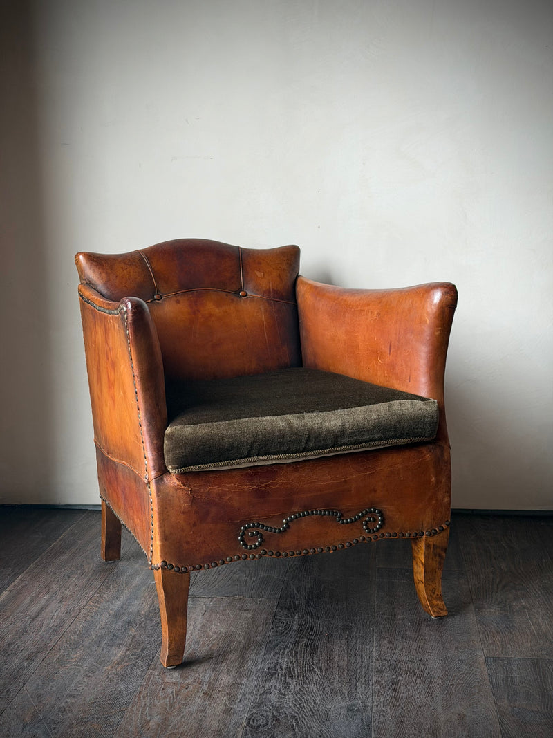 1920s Leather Club Chair Attributed to Otto Schulz