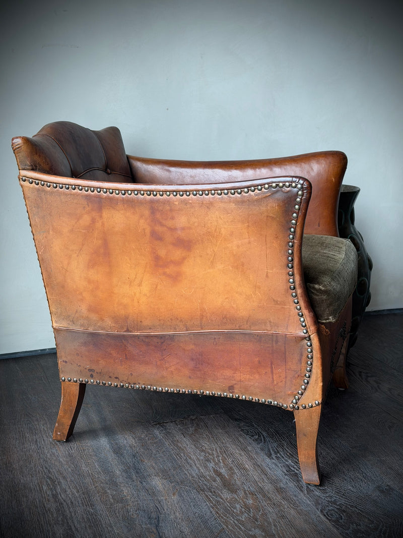 1920s Leather Club Chair Attributed to Otto Schulz