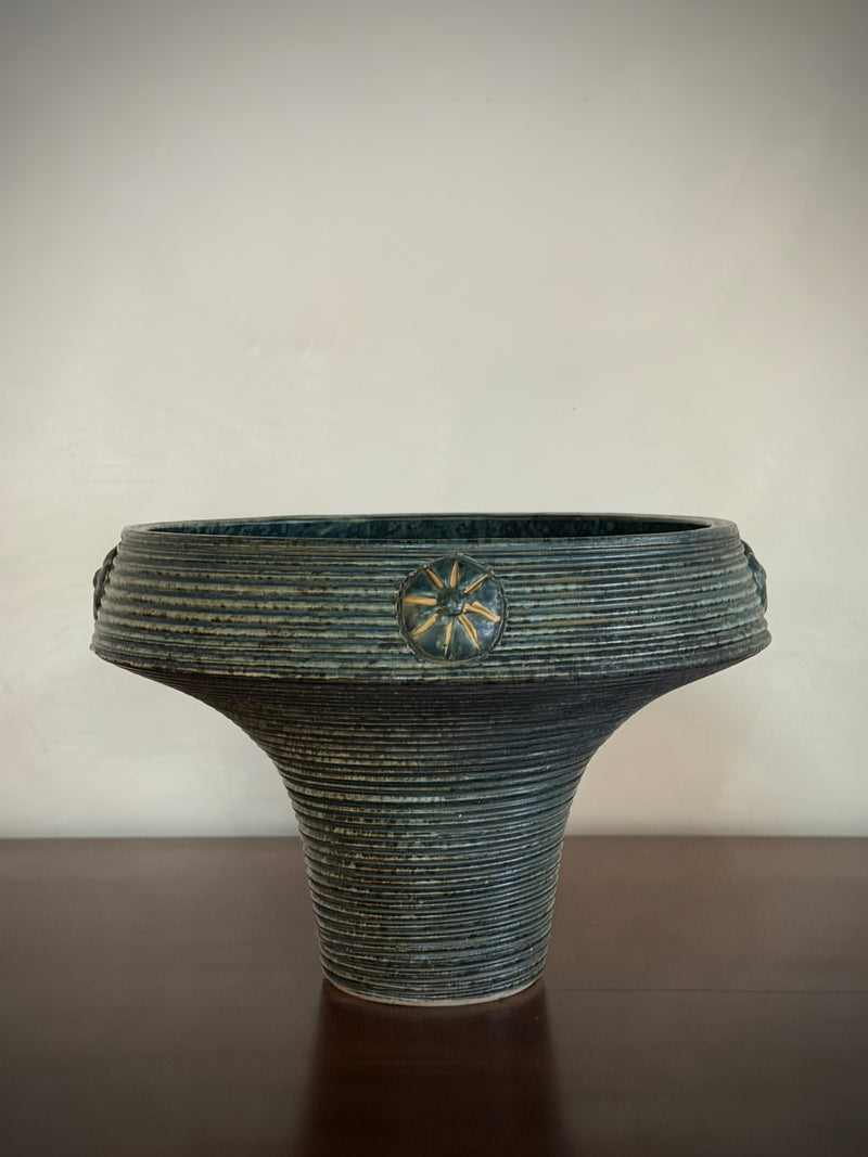 Chinese Fluted Vintage Pottery Bowl