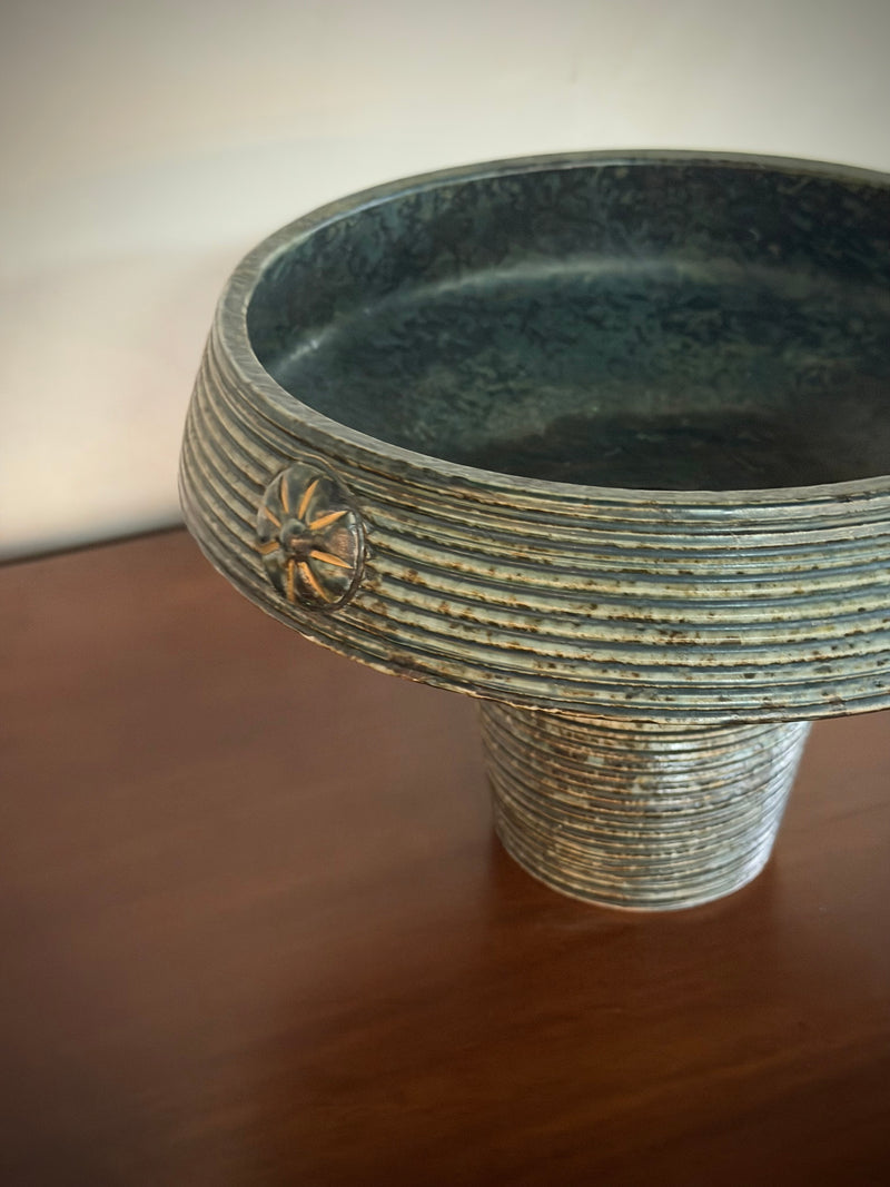 Chinese Fluted Vintage Pottery Bowl