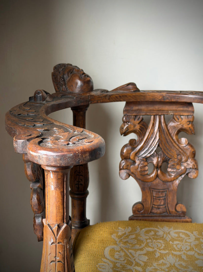 19th Century French Wood Carved Corner Chair