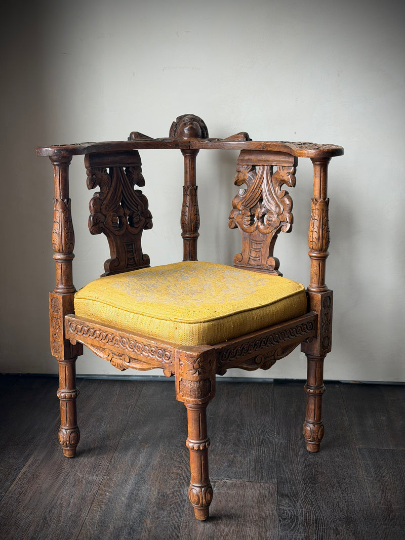 19th Century French Wood Carved Corner Chair