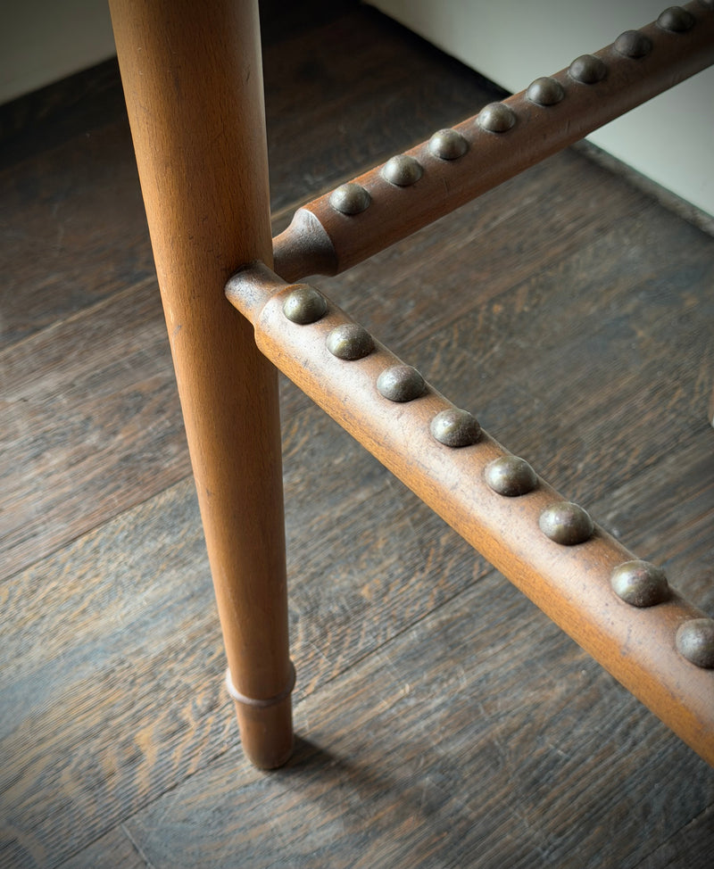 German Beech and Leather Bar Stools c. 1970s, Pair