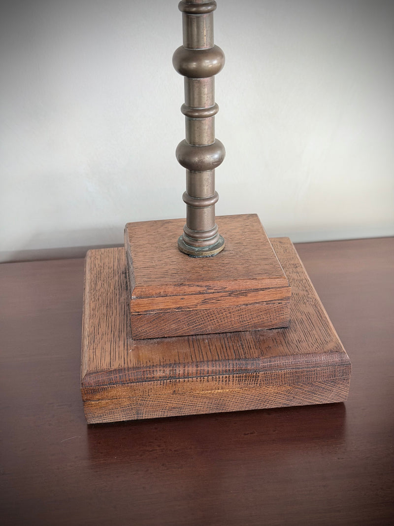 Vintage Oak and Brass Lamps, Pair