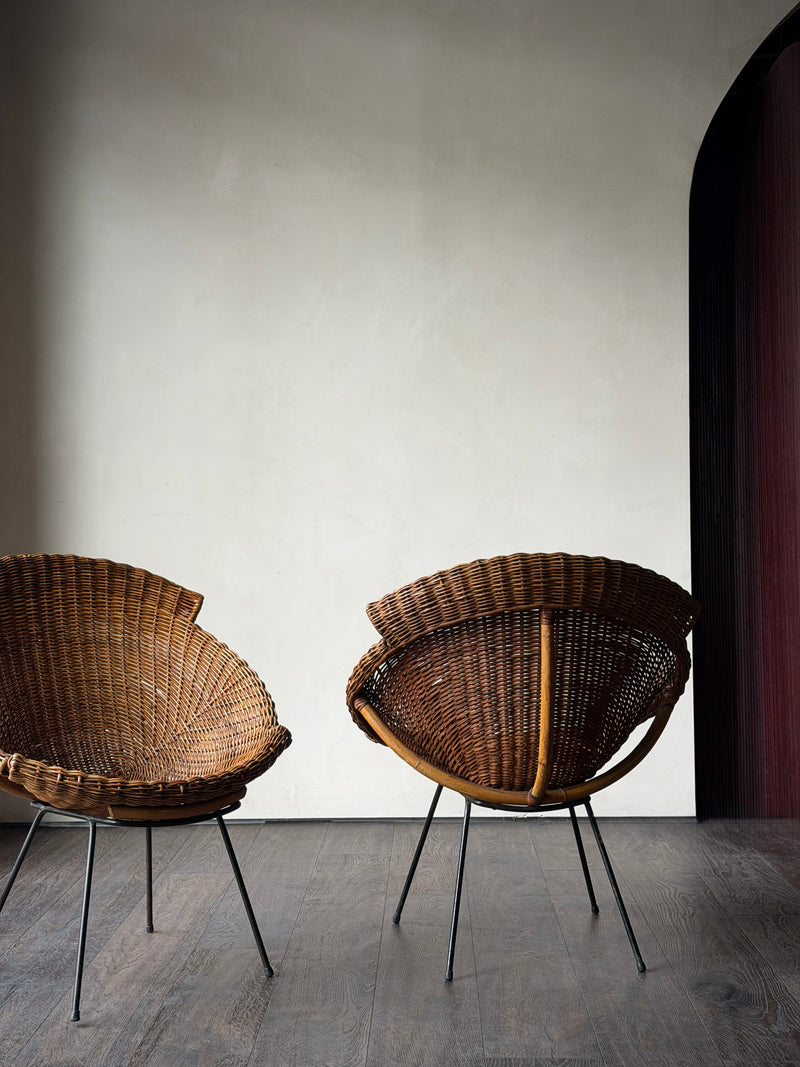 Midcentury Italian Rattan Armchairs, set of 3