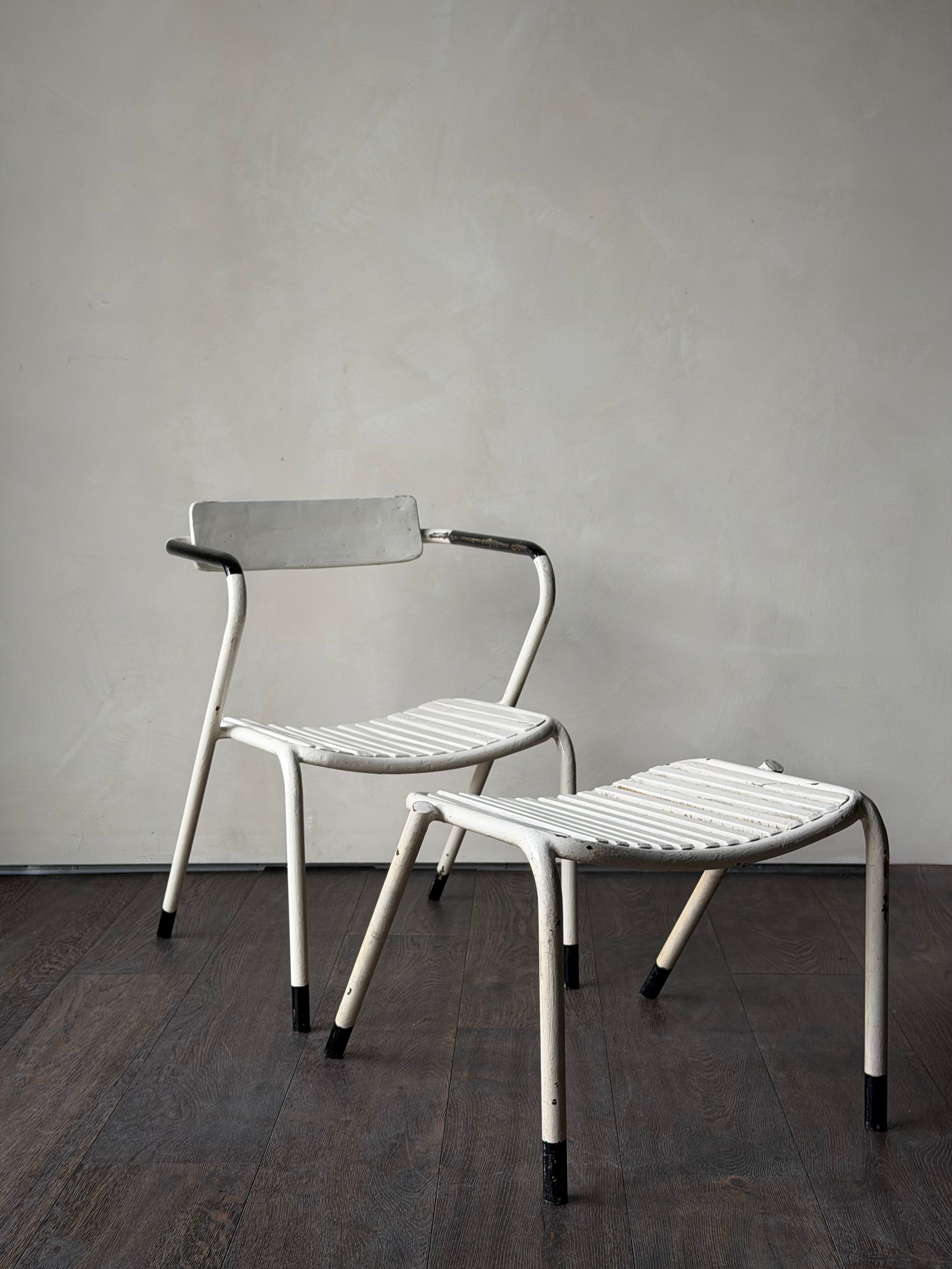 Painted Metal Chair with Stackable Stool, c. 1970