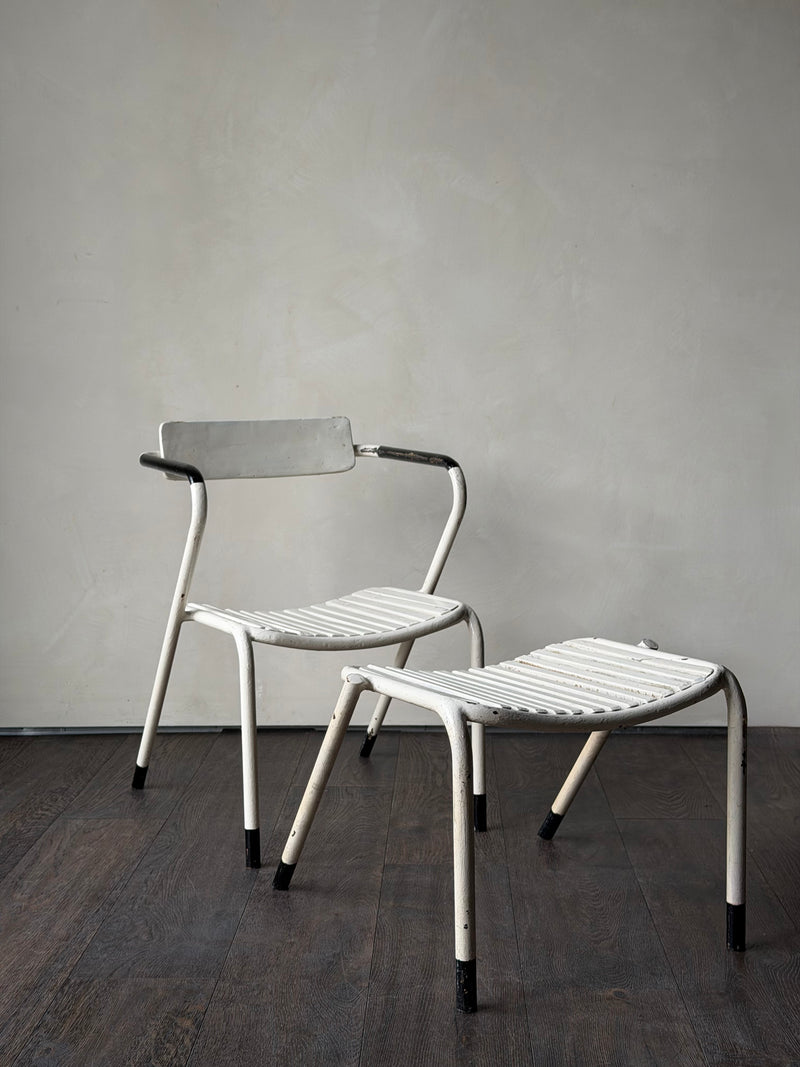 Painted Metal Chair with Stackable Stool, c. 1970