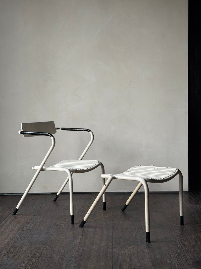 Painted Metal Chair with Stackable Stool, c. 1970