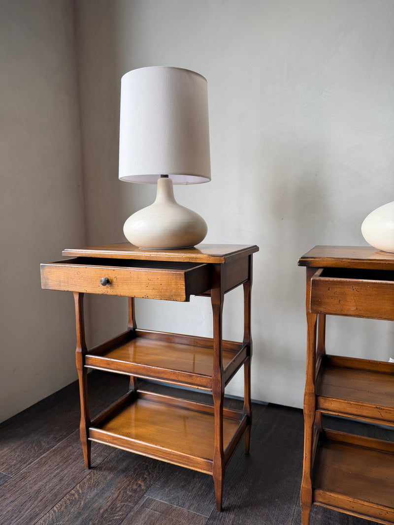 French Provincial Style Tiered Fruitwood End Tables, Pair