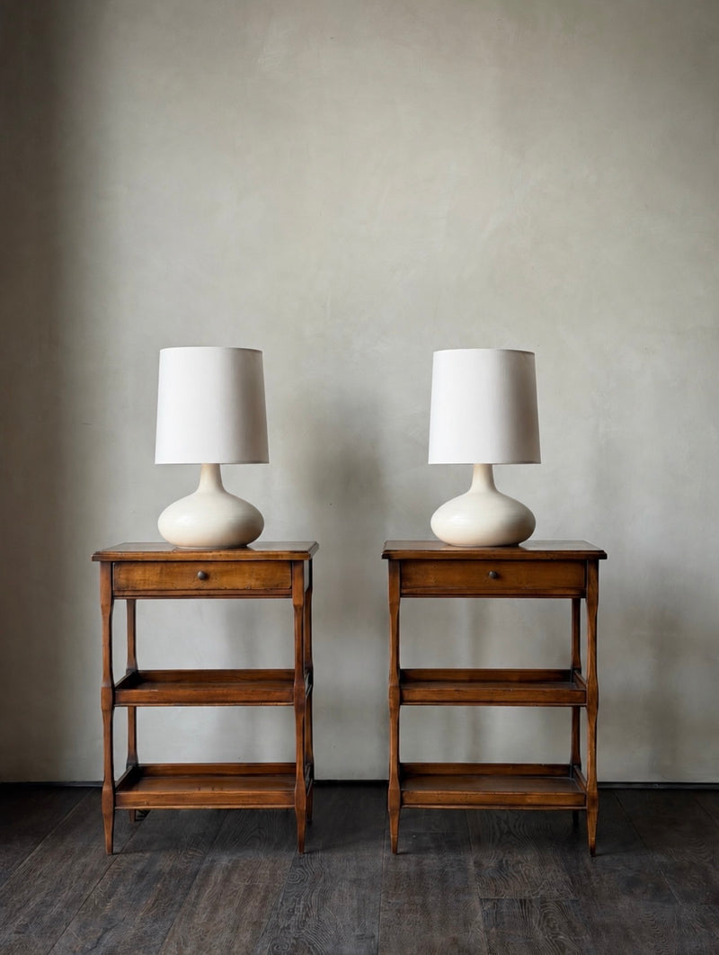 French Provincial Style Tiered Fruitwood End Tables, Pair