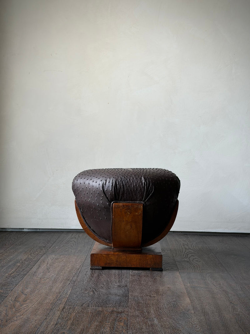 Art Deco Wood and Ostrich Leather Stool