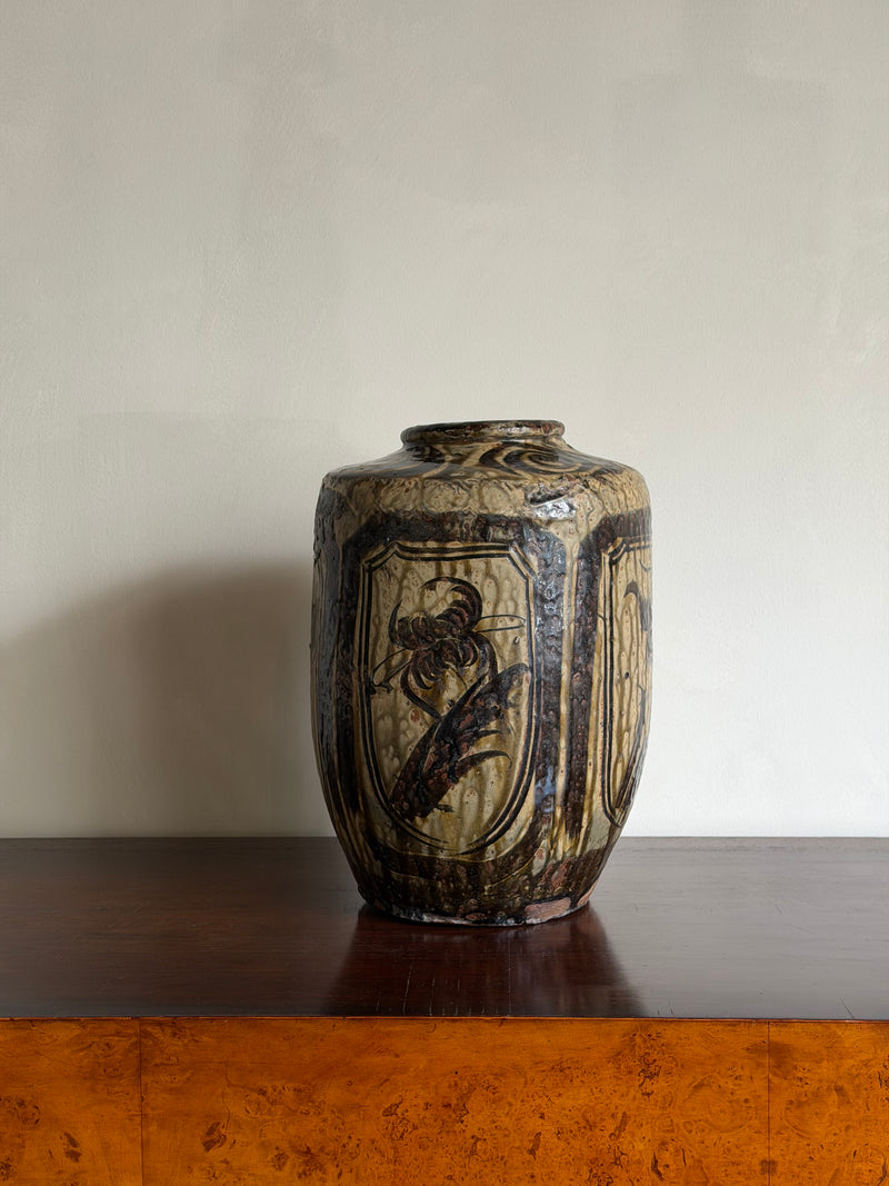 Large Vintage Glazed Stoneware Vase