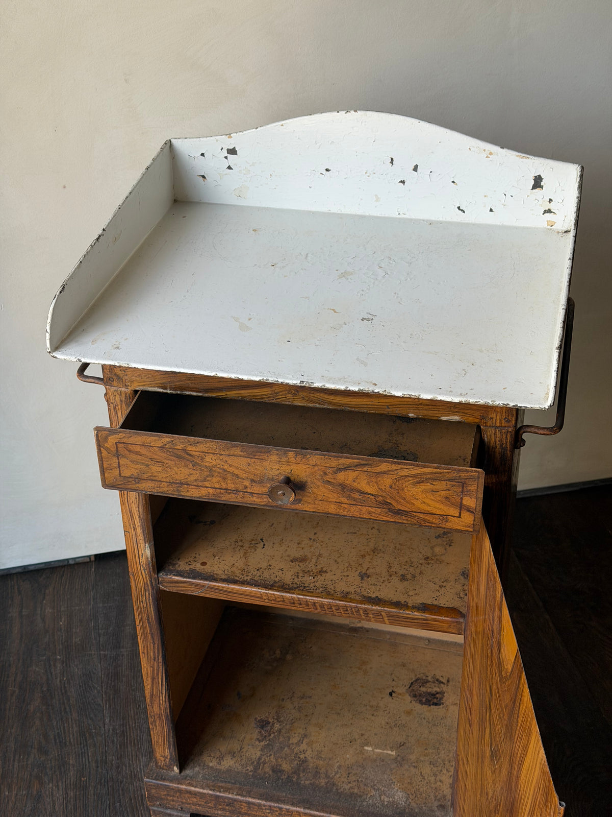 Vintage Faux Bois Metal Bathroom Cabinet