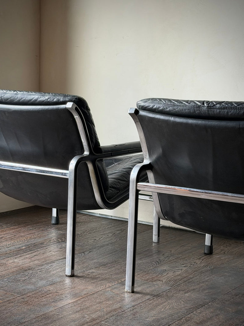 Pair of French Leather and Metal Armchairs, circa 1920s