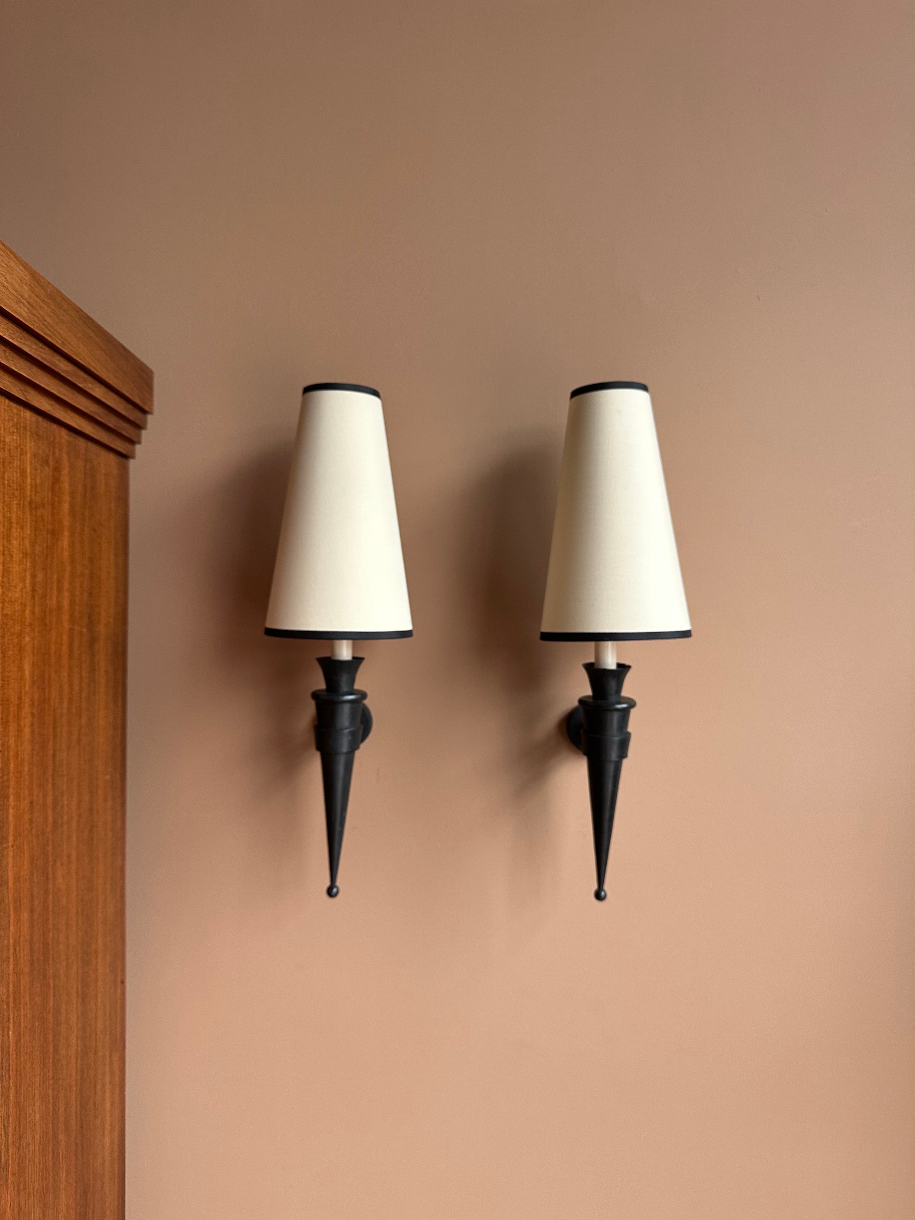 Iron Sconces with Shades, Pair, c. 1940