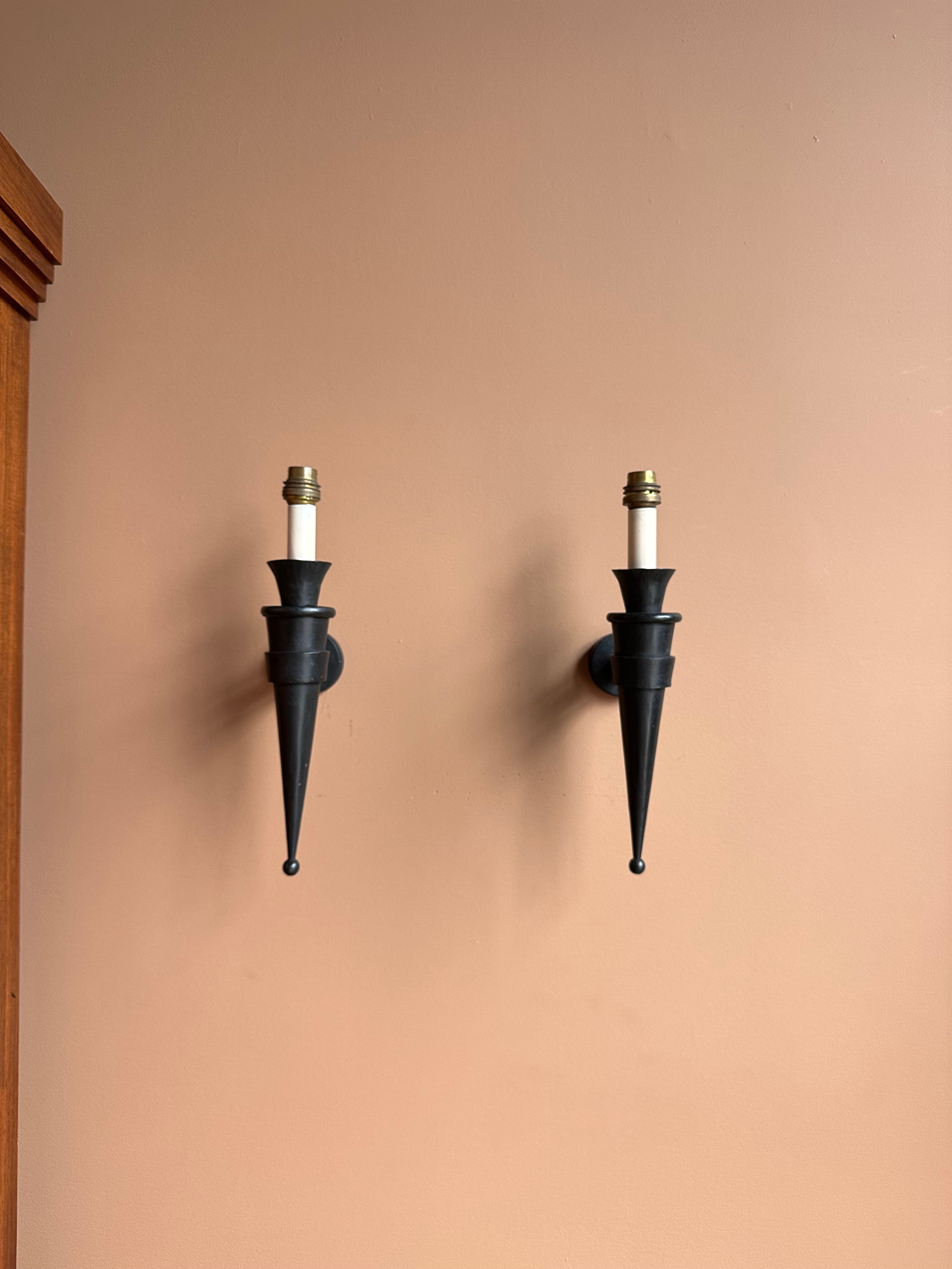 Iron Sconces with Shades, Pair, c. 1940