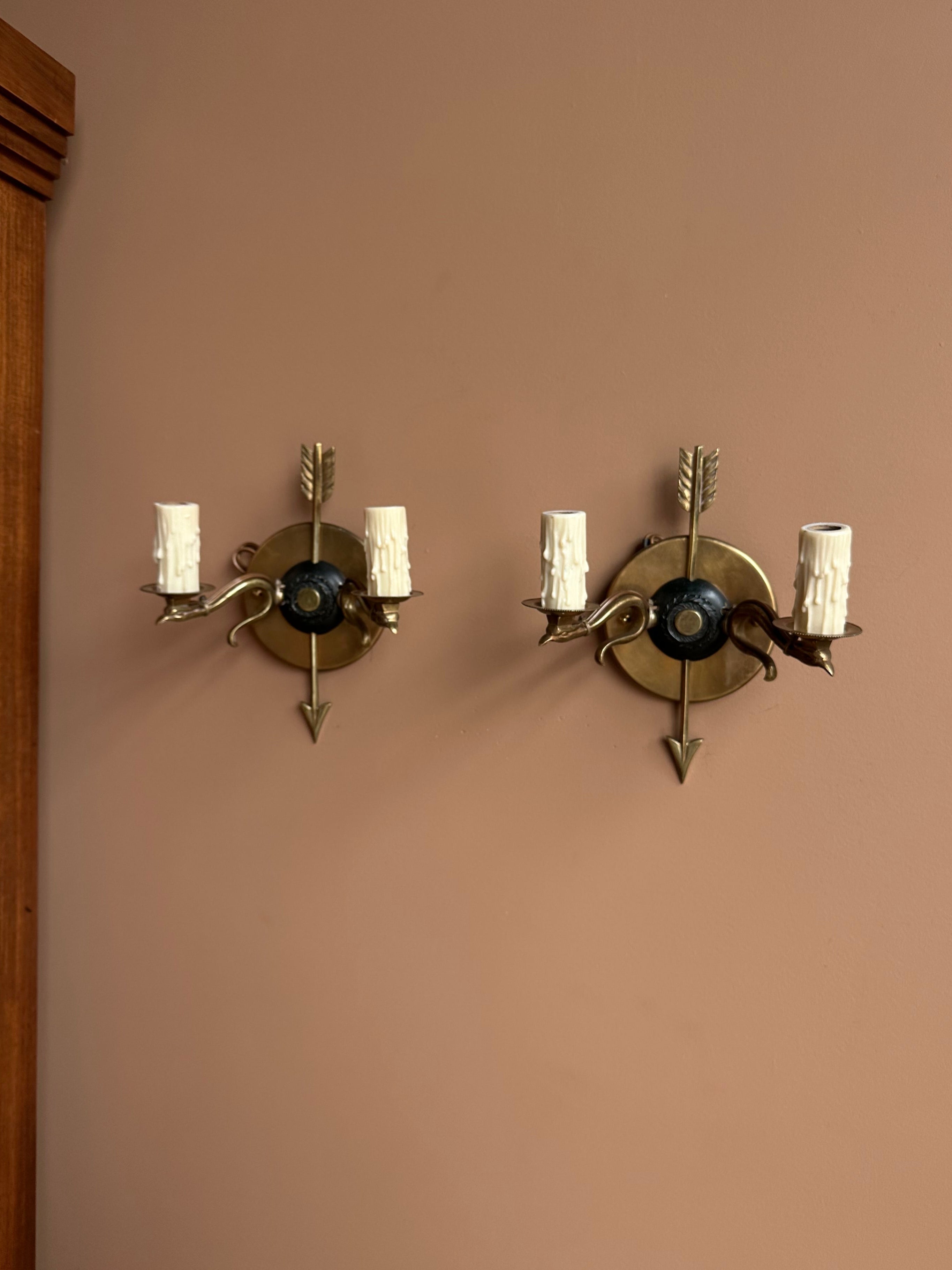 Brass Candle Sconce, Pair